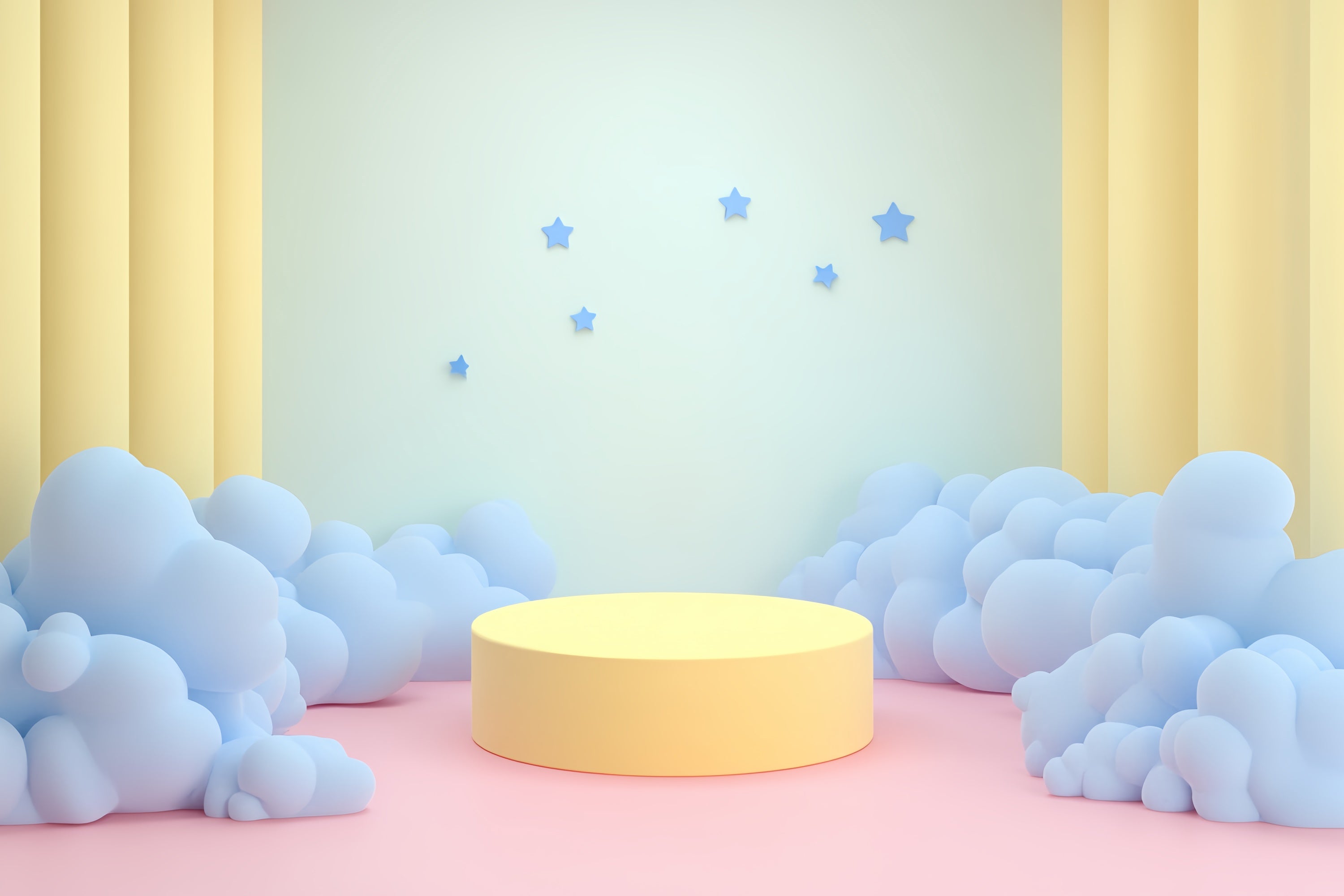 Cloud Backdrop Photoshoot Yellow Stage Blue Clouds Backdrop CSH4-258