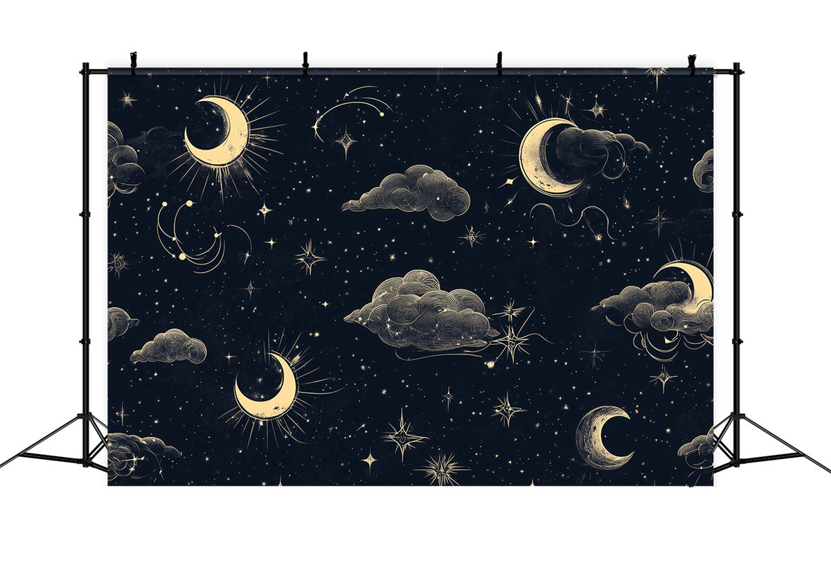 Night Sky Backdrops Mystical Clouds Crescent Moon Backdrop CSH4-259