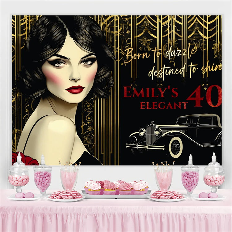 Personalized 40th Birthday Backdrop Chic Black Red Backdrop CSH4-26
