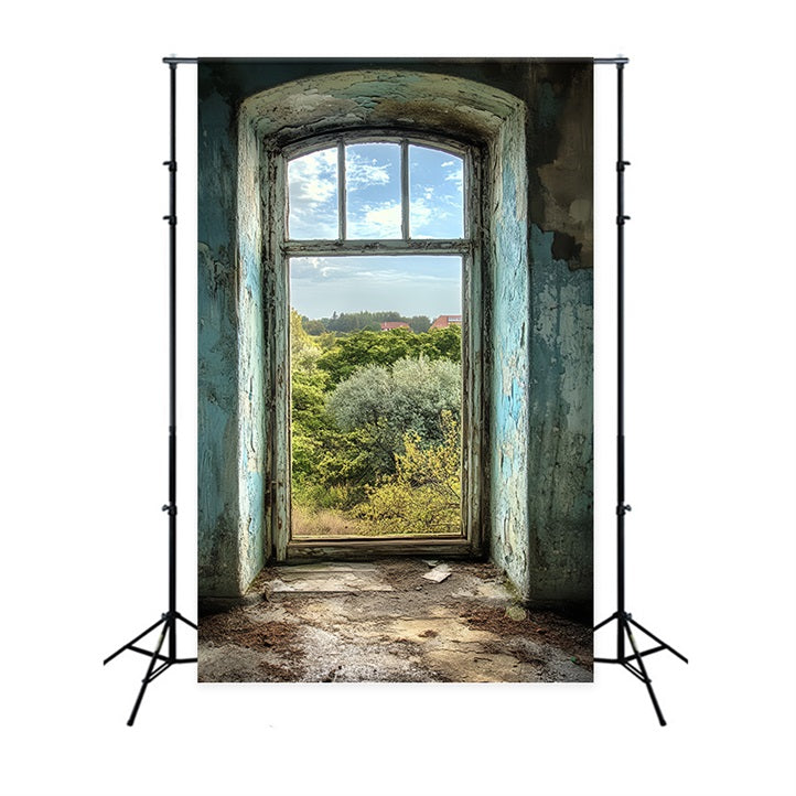 Vintage Backdrop Peeling Blue Wall Window Backdrop CSH4-267