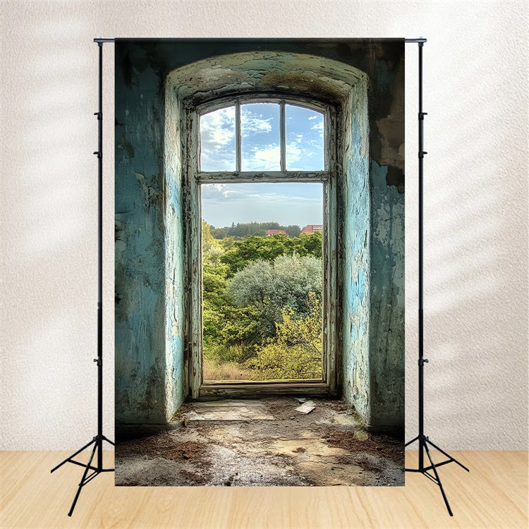 Vintage Backdrop Peeling Blue Wall Window Backdrop CSH4-267