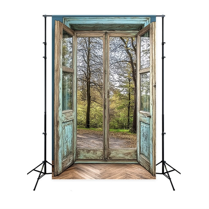 Vintage Photo Backdrop Distressed Wooden Door Forest Backdrop CSH4-268