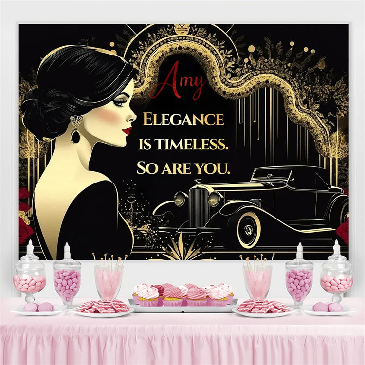 Custom Happy Birthday Backdrop Vintage Glam Black Gold Backdrop CSH4-27