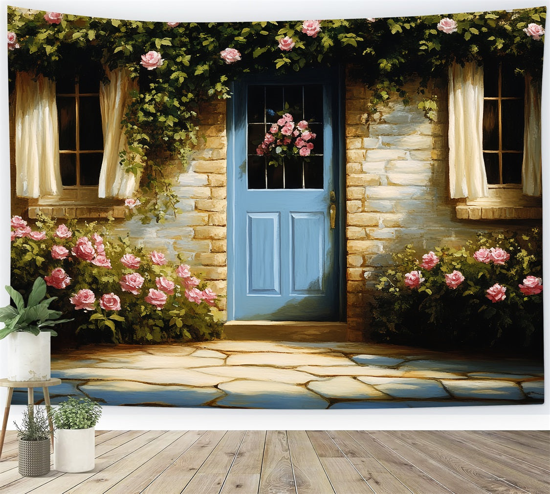 Vintage Photography Backdrops Brick Wall Climbing Roses Backdrop CSH4-270