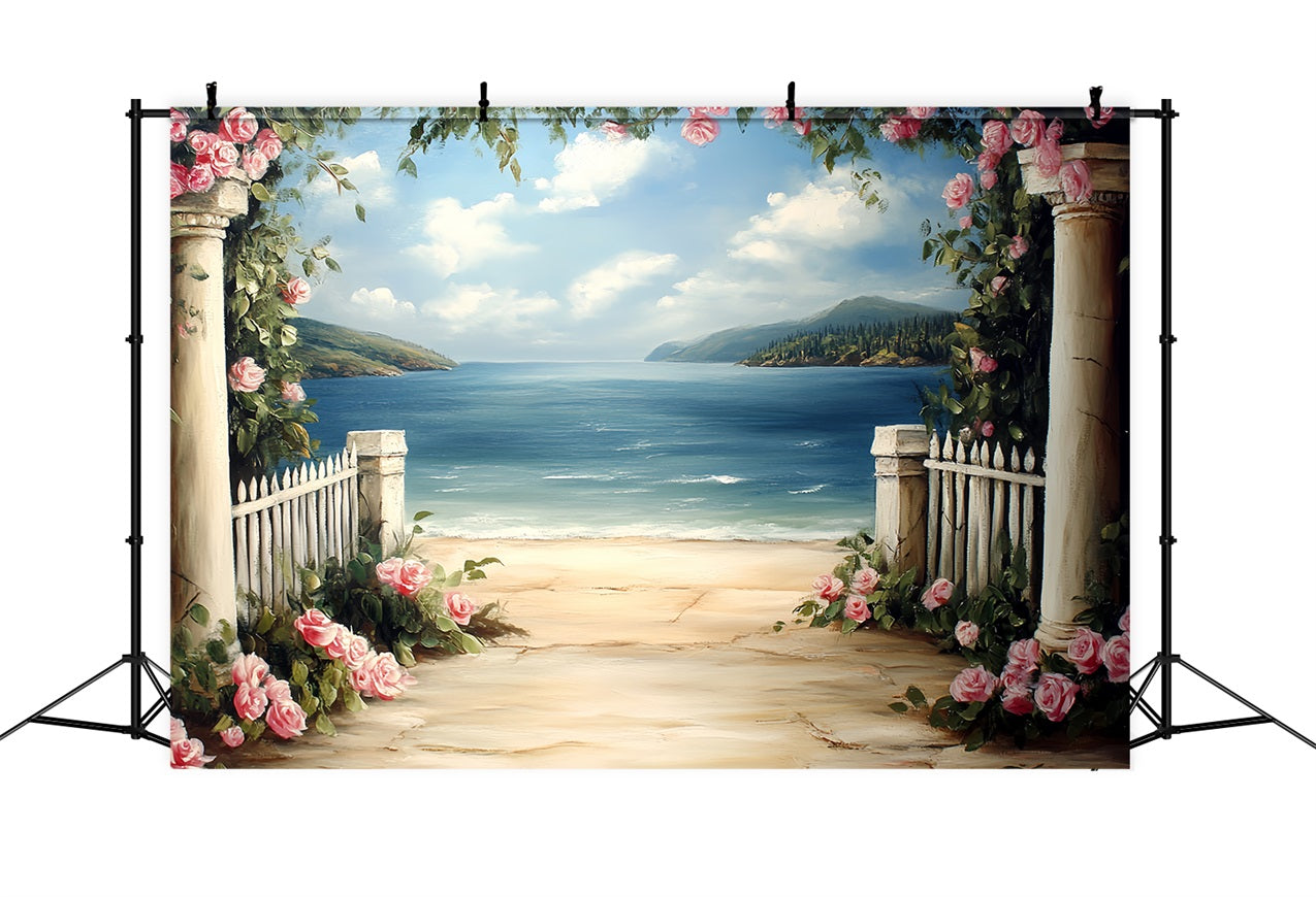 Vintage Backdrops For Photography Seaside Garden Columns Backdrop CSH4-271