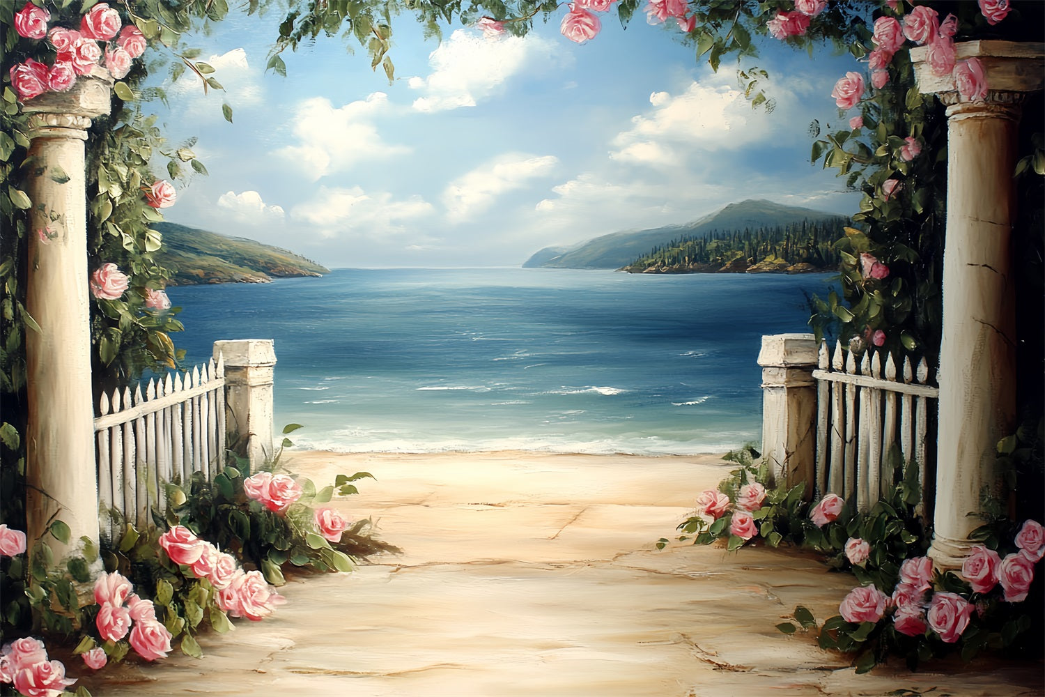 Vintage Backdrops For Photography Seaside Garden Columns Backdrop CSH4-271