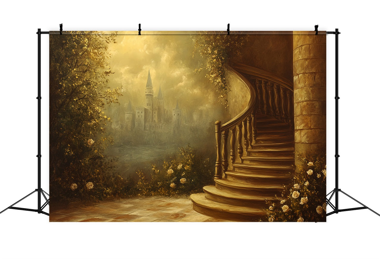 Victorian Photo Backdrop Spiral Staircase Castle Vintage Backdrop CSH4-273