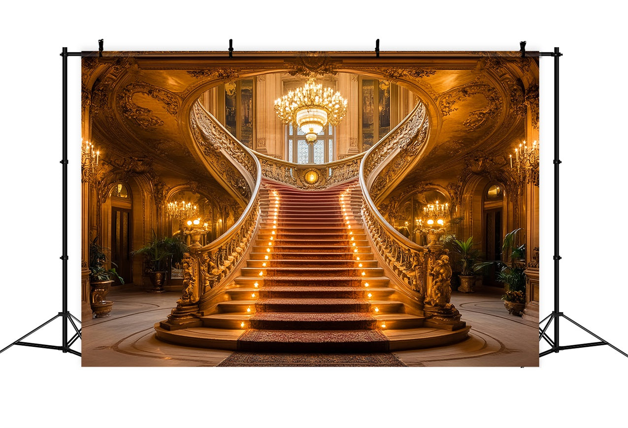 Victorian Photography Backdrop Red Carpeted Stairs Vintage Backdrops CSH4-285