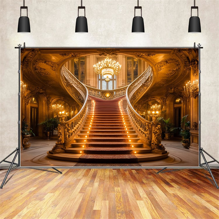 Victorian Photography Backdrop Red Carpeted Stairs Vintage Backdrops CSH4-285
