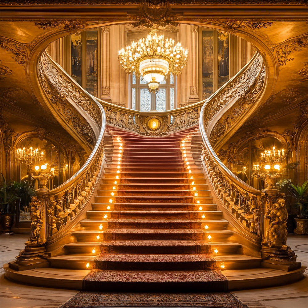 Victorian Photography Backdrop Red Carpeted Stairs Vintage Backdrops CSH4-285