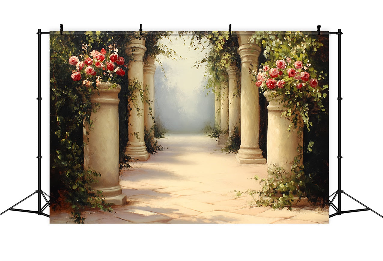 Vintage Photo Backdrop Stone Corridor Flowers Backdrop CSH4-288