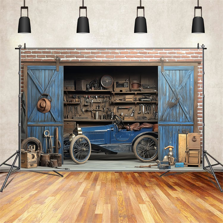 Antique Photo Backdrop Car Workshop Vintage Photography Backdrop CSH4-297