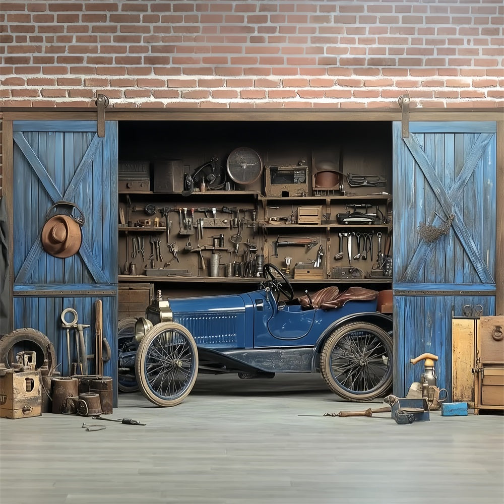 Antique Photo Backdrop Car Workshop Vintage Photography Backdrop CSH4-297