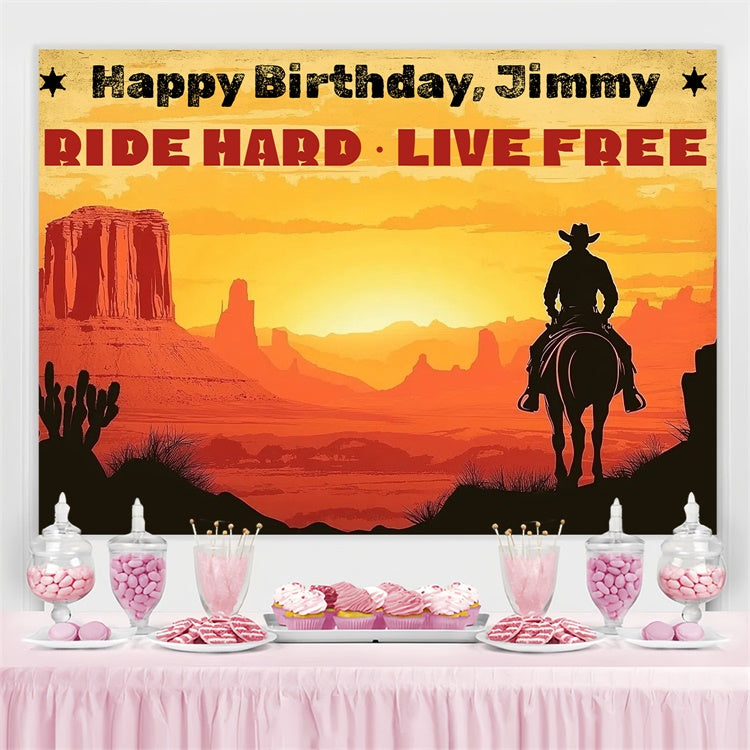 Personalized Birthday Backdrops Western Cowboy Sunset Ride Backdrop CSH4-30