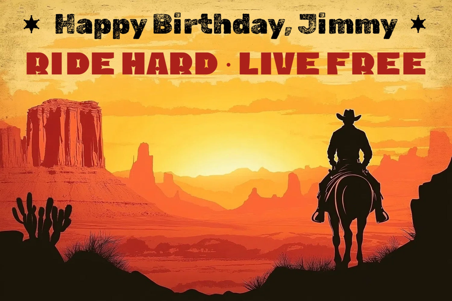 Personalized Birthday Backdrops Western Cowboy Sunset Ride Backdrop CSH4-30