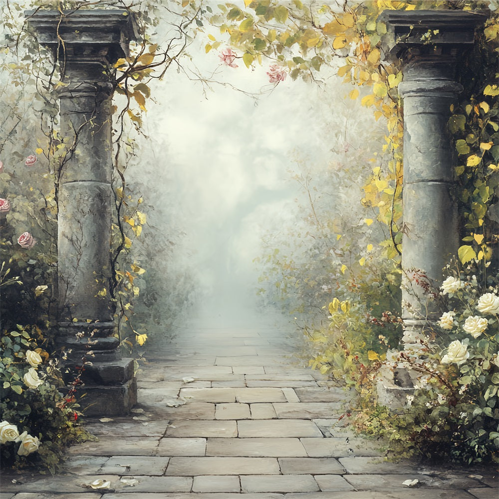 Vintage Backdrop For Photoshoot Stone Pathway Flowers Backdrop CSH4-311