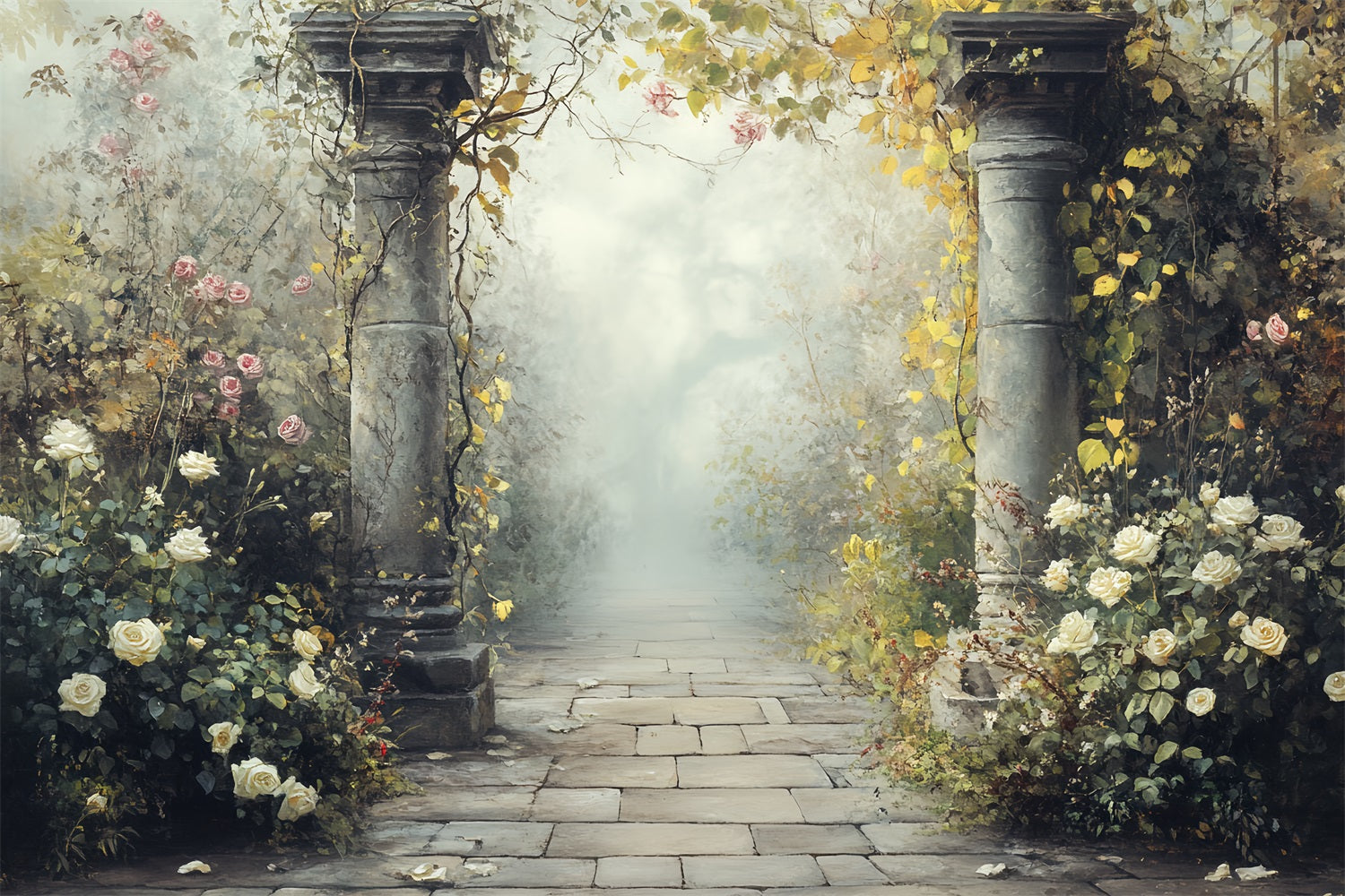 Vintage Backdrop For Photoshoot Stone Pathway Flowers Backdrop CSH4-311