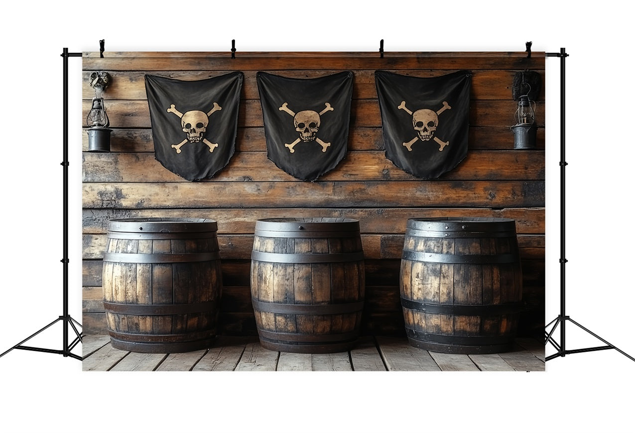 Backdrop Vintage Pirate Tavern Barrels Flags Backdrop CSH4-313