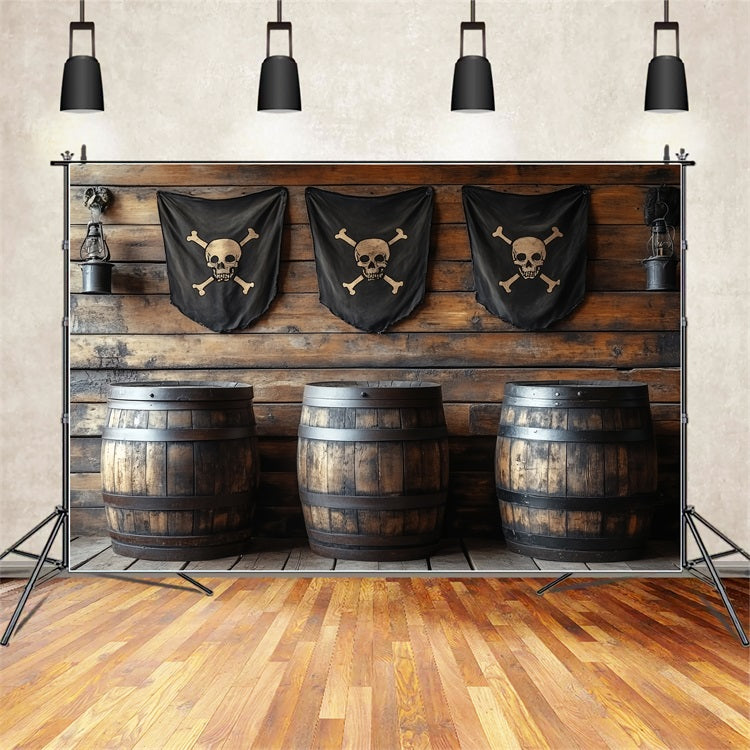 Backdrop Vintage Pirate Tavern Barrels Flags Backdrop CSH4-313