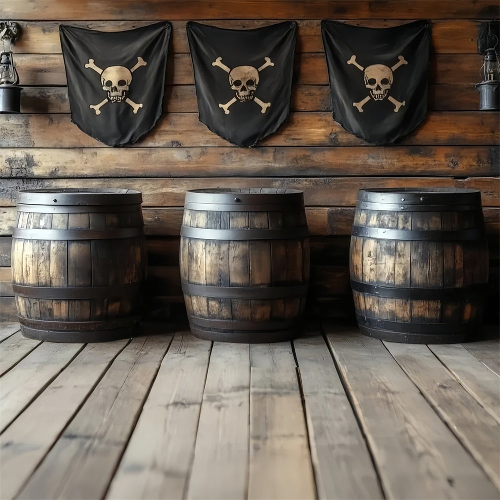 Backdrop Vintage Pirate Tavern Barrels Flags Backdrop CSH4-313