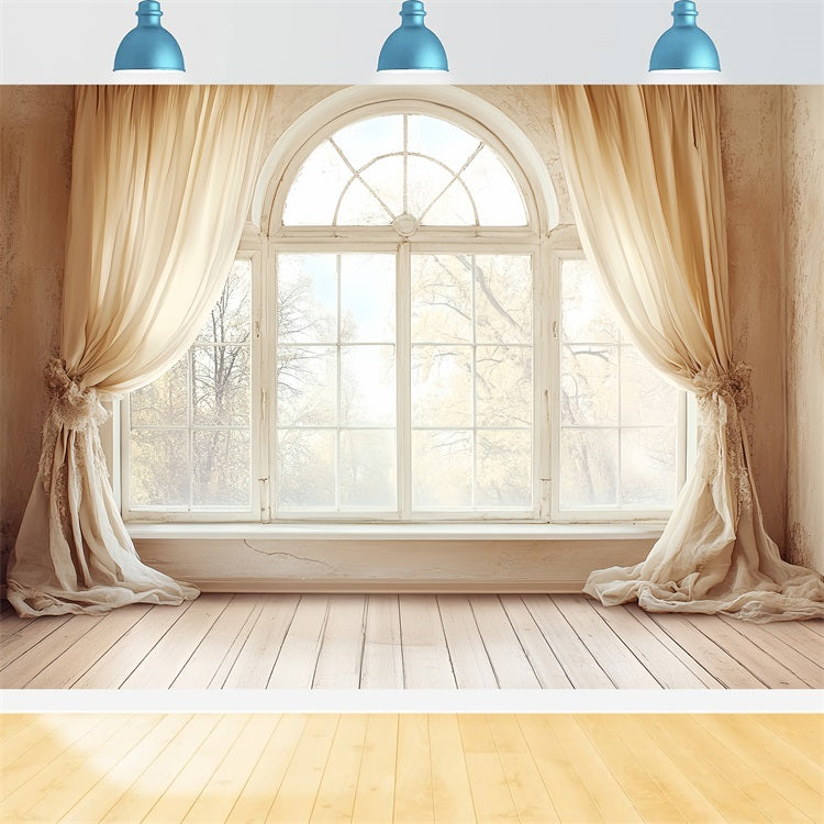 Photography Vintage Backdrops Cream Window Curtains Backdrop CSH4-314