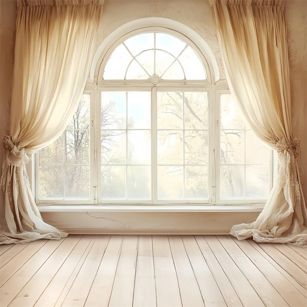 Photography Vintage Backdrops Cream Window Curtains Backdrop CSH4-314
