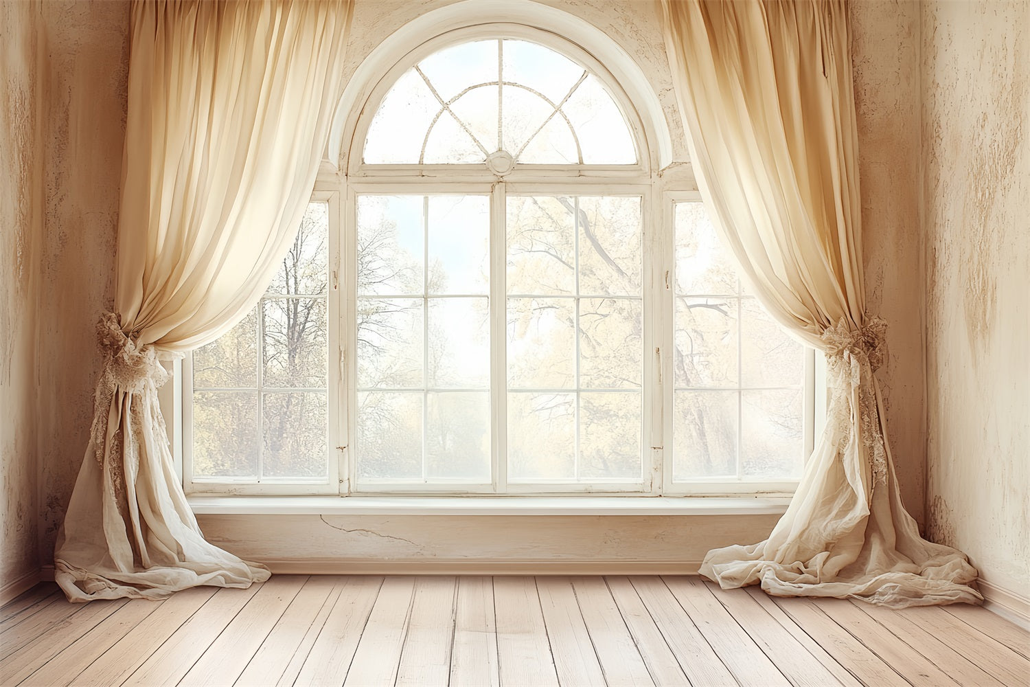 Photography Vintage Backdrops Cream Window Curtains Backdrop CSH4-314