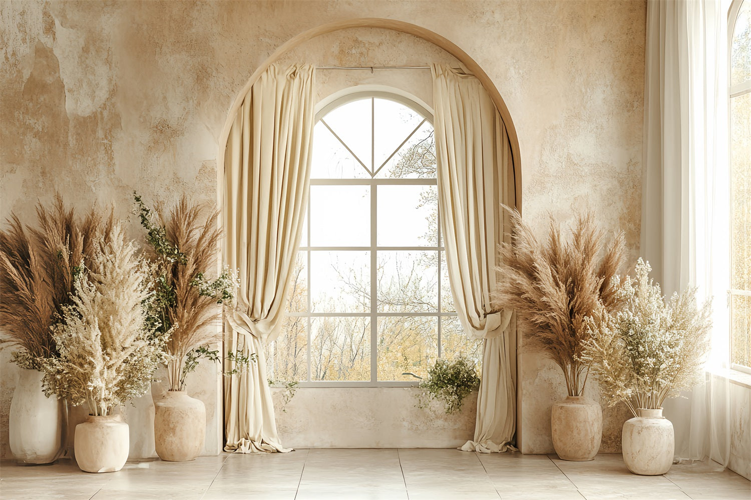 Vintage Backdrop Bohemian Pampas Beige Window Backdrop CSH4-315