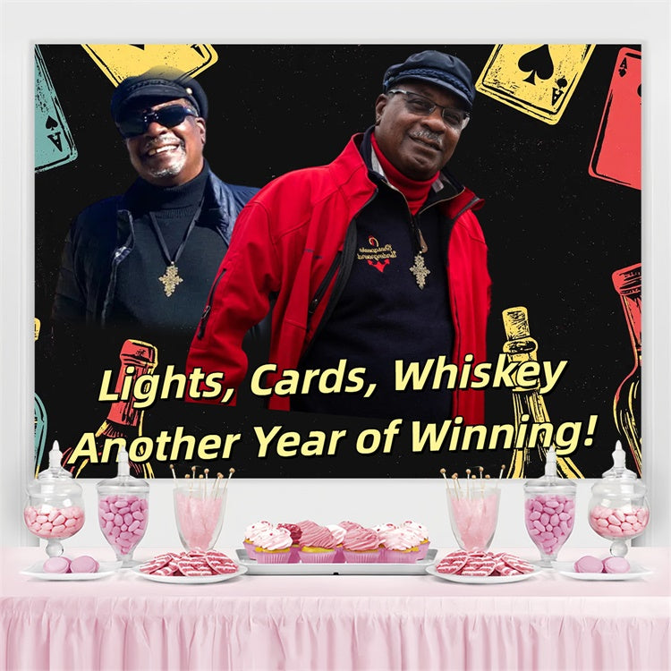 Custom Made Birthday Backdrops Poker Cards Whiskey Vibe Backdrop CSH4-33