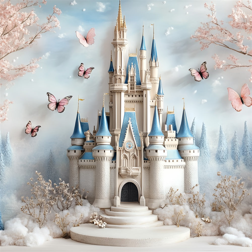 Castle Photo Backdrop Garden Floral Clouds Backdrop CSH4-337