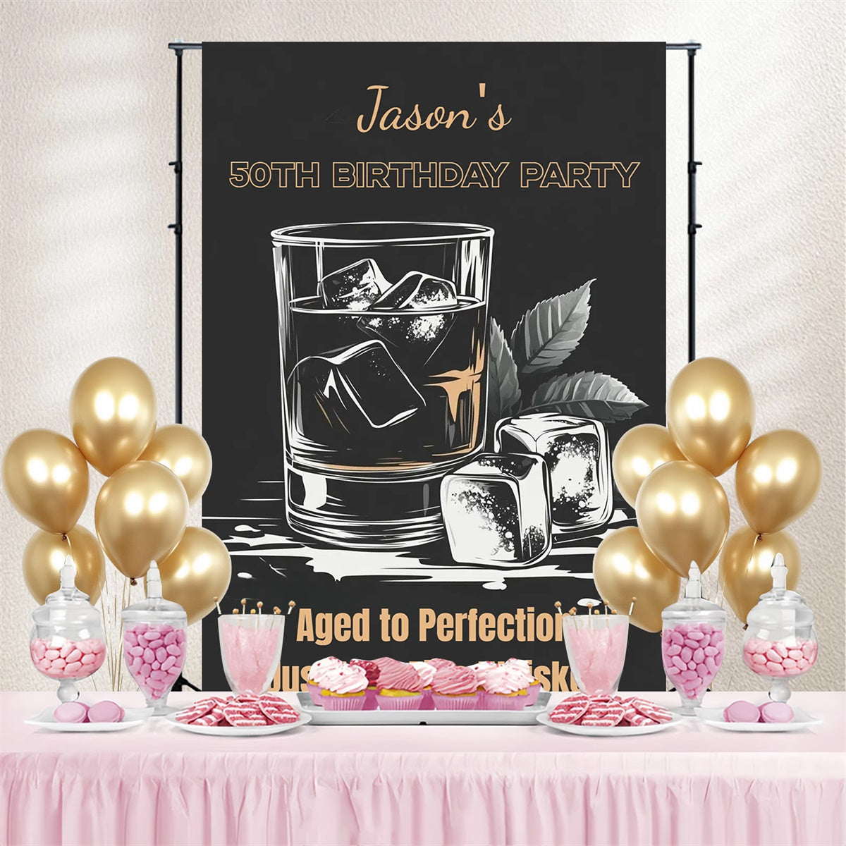 Customized Backdrop For Birthday Classic Whiskey Glass Backdrop CSH4-34