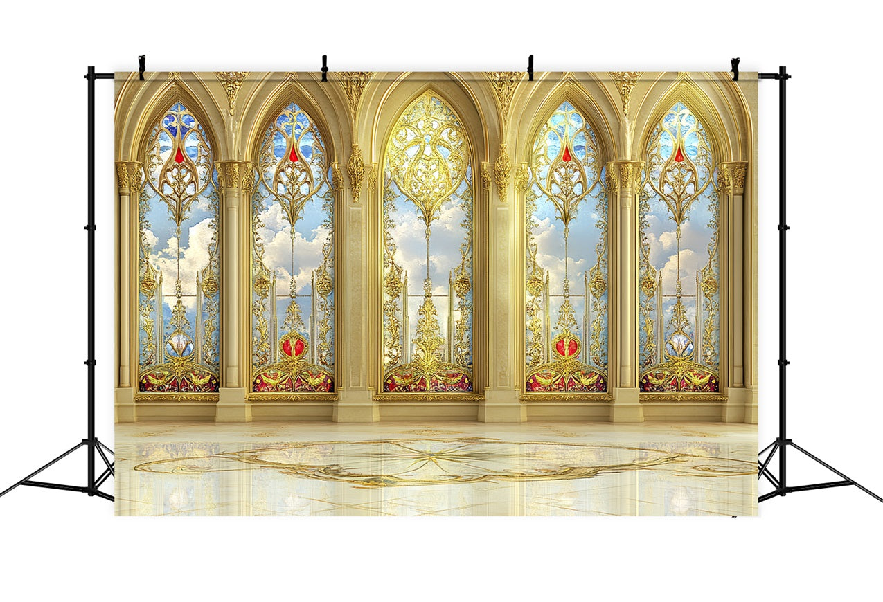 Inside Castle Backdrop Golden Palace Windows Skies Backdrop CSH4-343