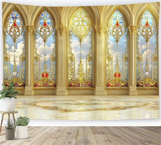 Inside Castle Backdrop Golden Palace Windows Skies Backdrop CSH4-343