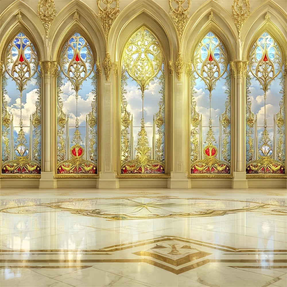 Inside Castle Backdrop Golden Palace Windows Skies Backdrop CSH4-343