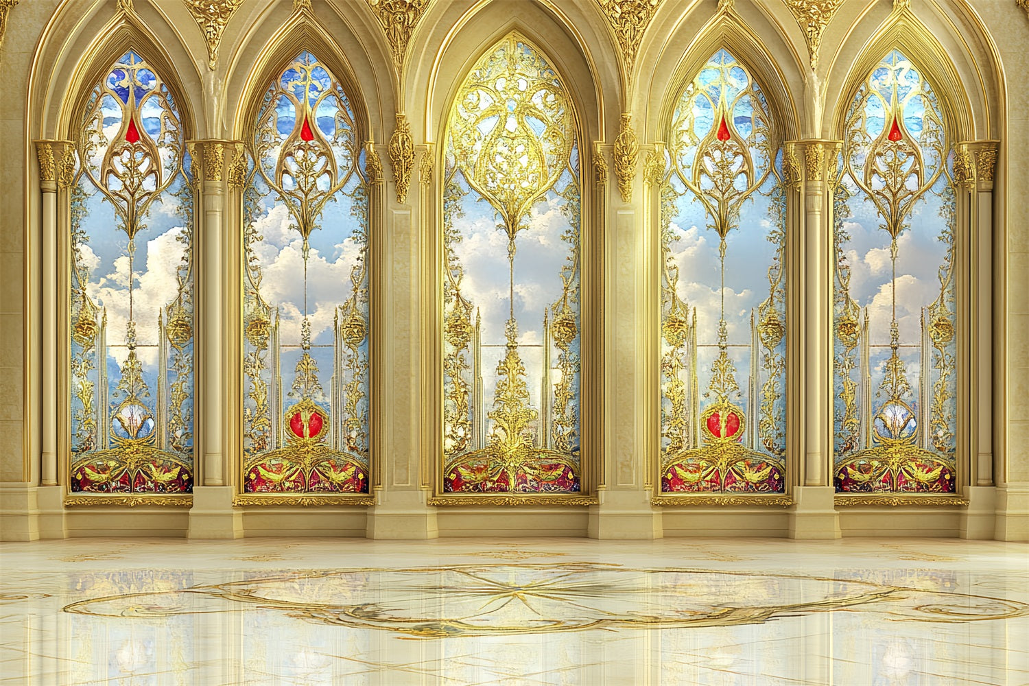 Inside Castle Backdrop Golden Palace Windows Skies Backdrop CSH4-343