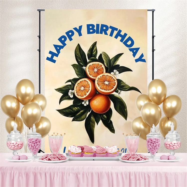 Personalized 21st Birthday Backdrop Juicy Citrus Green Leaves Backdrop CSH4-35