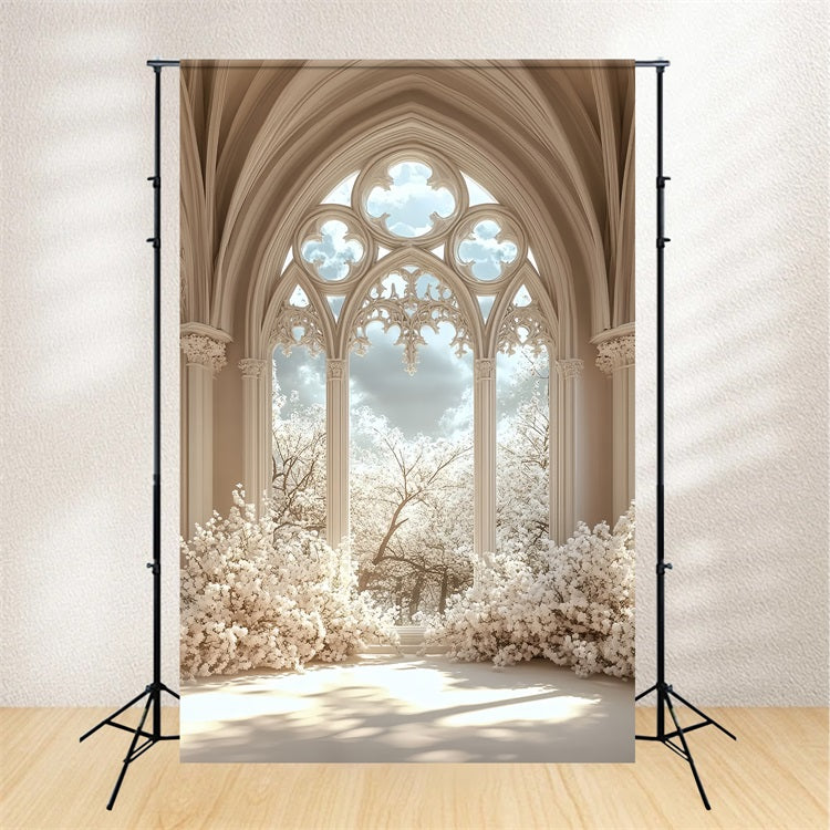 Castle Interior Backdrop Gothic Window Floral Backdrop CSH4-353