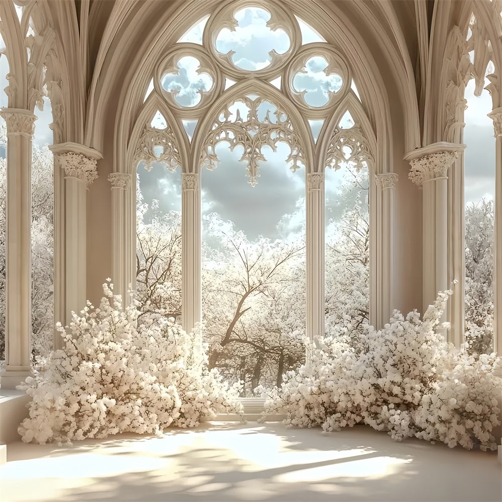 Castle Interior Backdrop Gothic Window Floral Backdrop CSH4-353