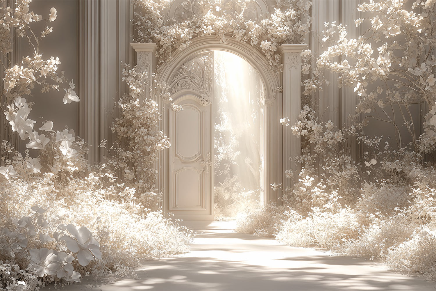 Castle Interior Backdrop White Floral Fantasy Archway Backdrop CSH4-358