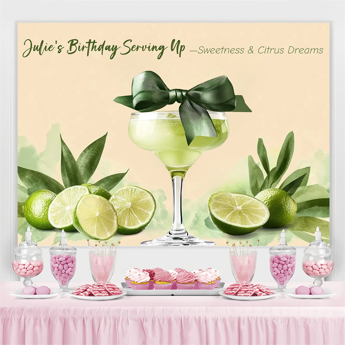 Custom Birthday Backdrops Green Lime Cocktail Citrus Backdrop CSH4-36