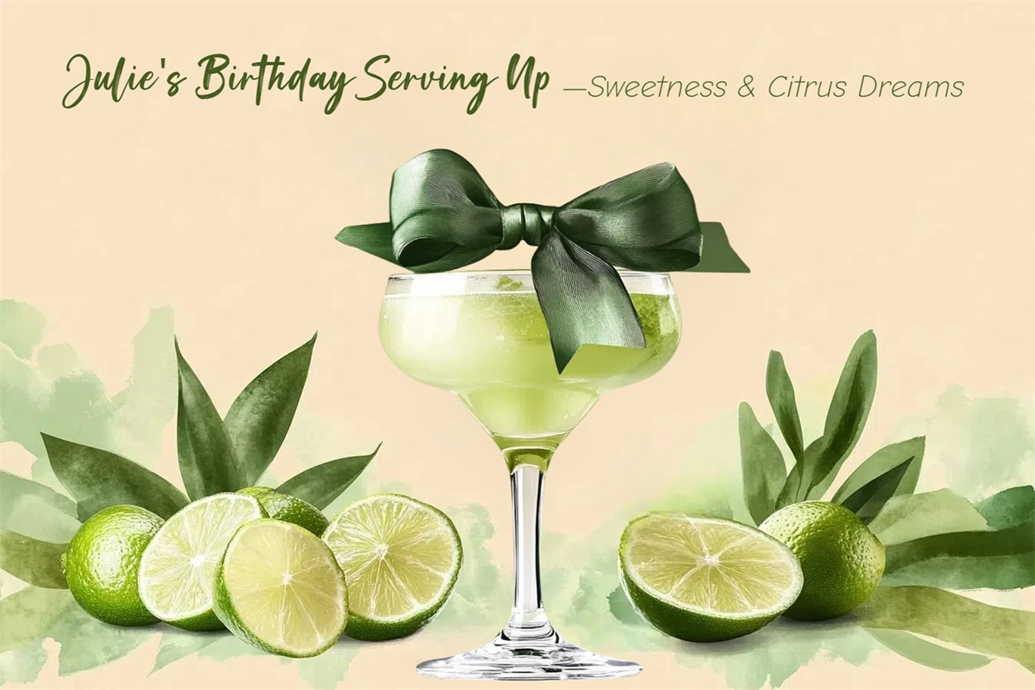 Custom Birthday Backdrops Green Lime Cocktail Citrus Backdrop CSH4-36