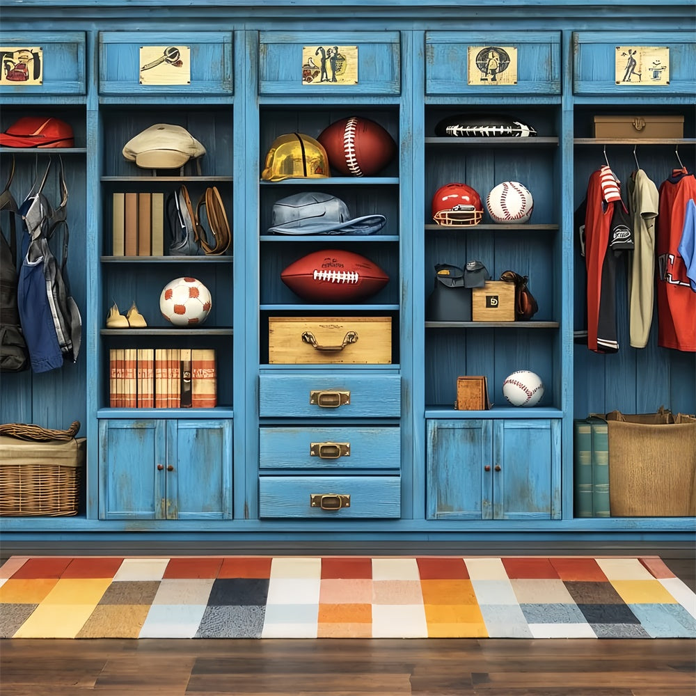 Sports Theme Backdrop Vintage Blue Sports Gear Backdrop CSH4-365