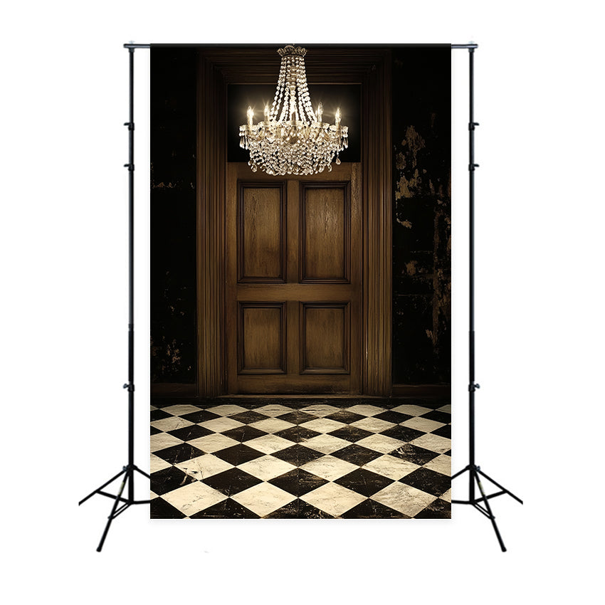 Retro Photo Backdrop Chandelier Wooden Door Vintage Backdrop CSH4-393