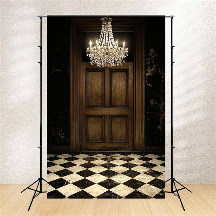 Retro Photo Backdrop Chandelier Wooden Door Vintage Backdrop CSH4-393