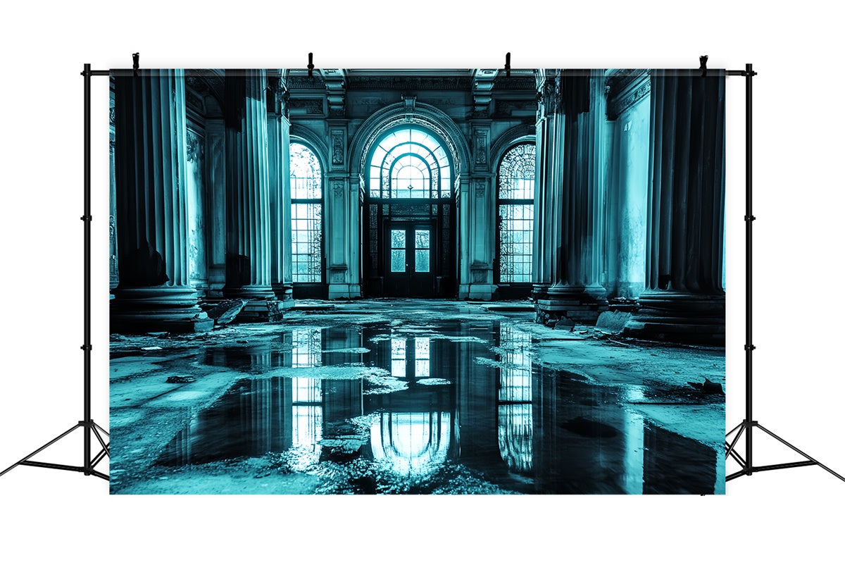 Antique Photo Backdrop Moody Blue Grand Hall Vintage Backdrop CSH4-397