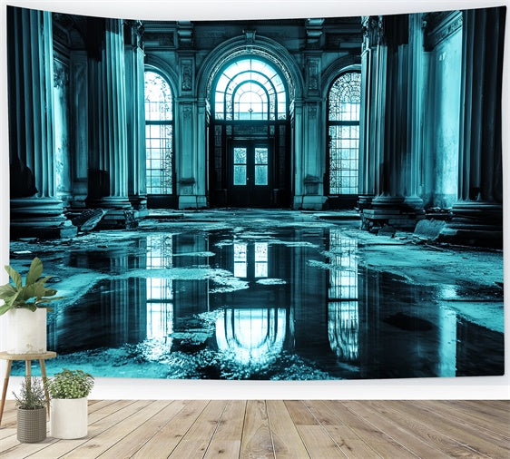 Antique Photo Backdrop Moody Blue Grand Hall Vintage Backdrop CSH4-397