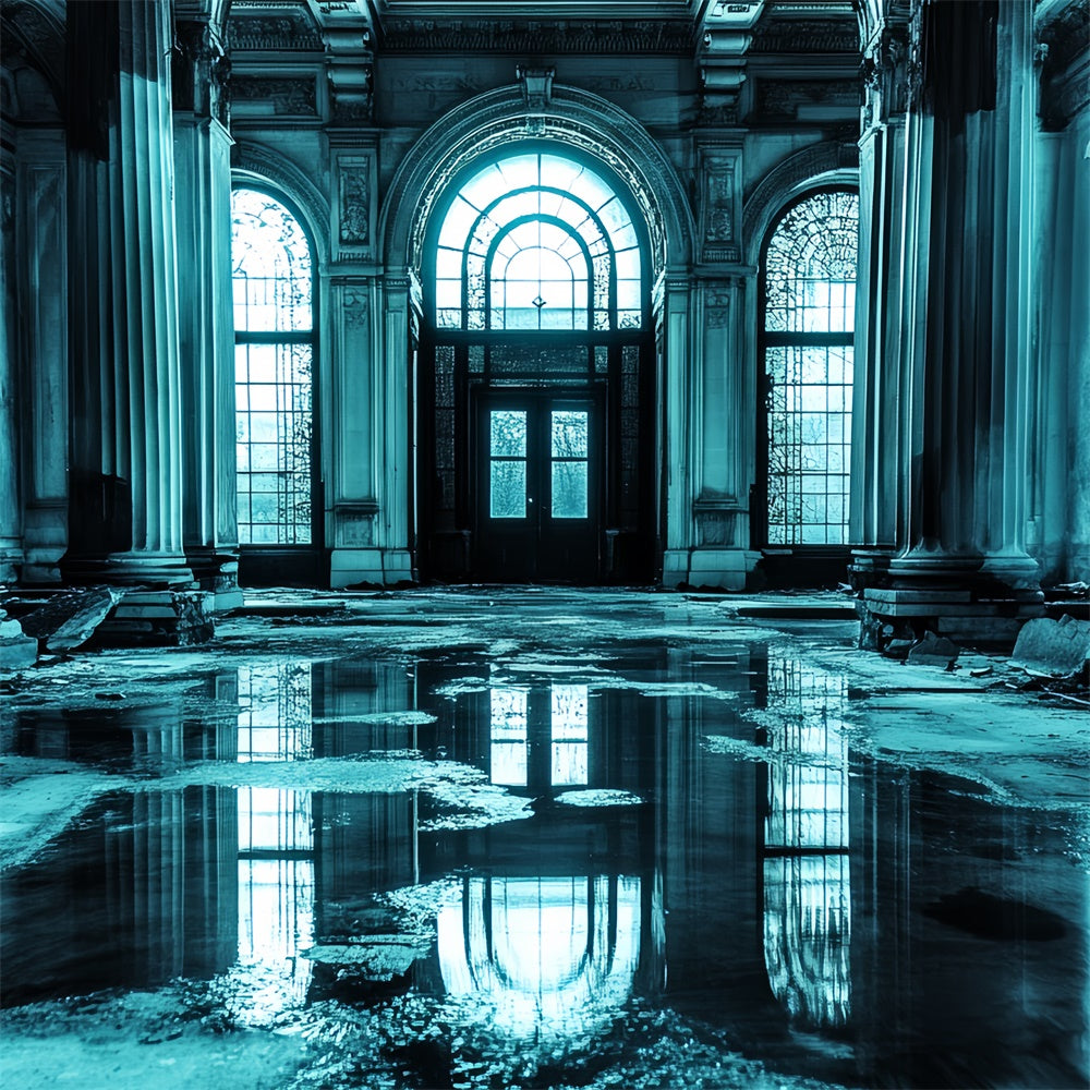 Antique Photo Backdrop Moody Blue Grand Hall Vintage Backdrop CSH4-397