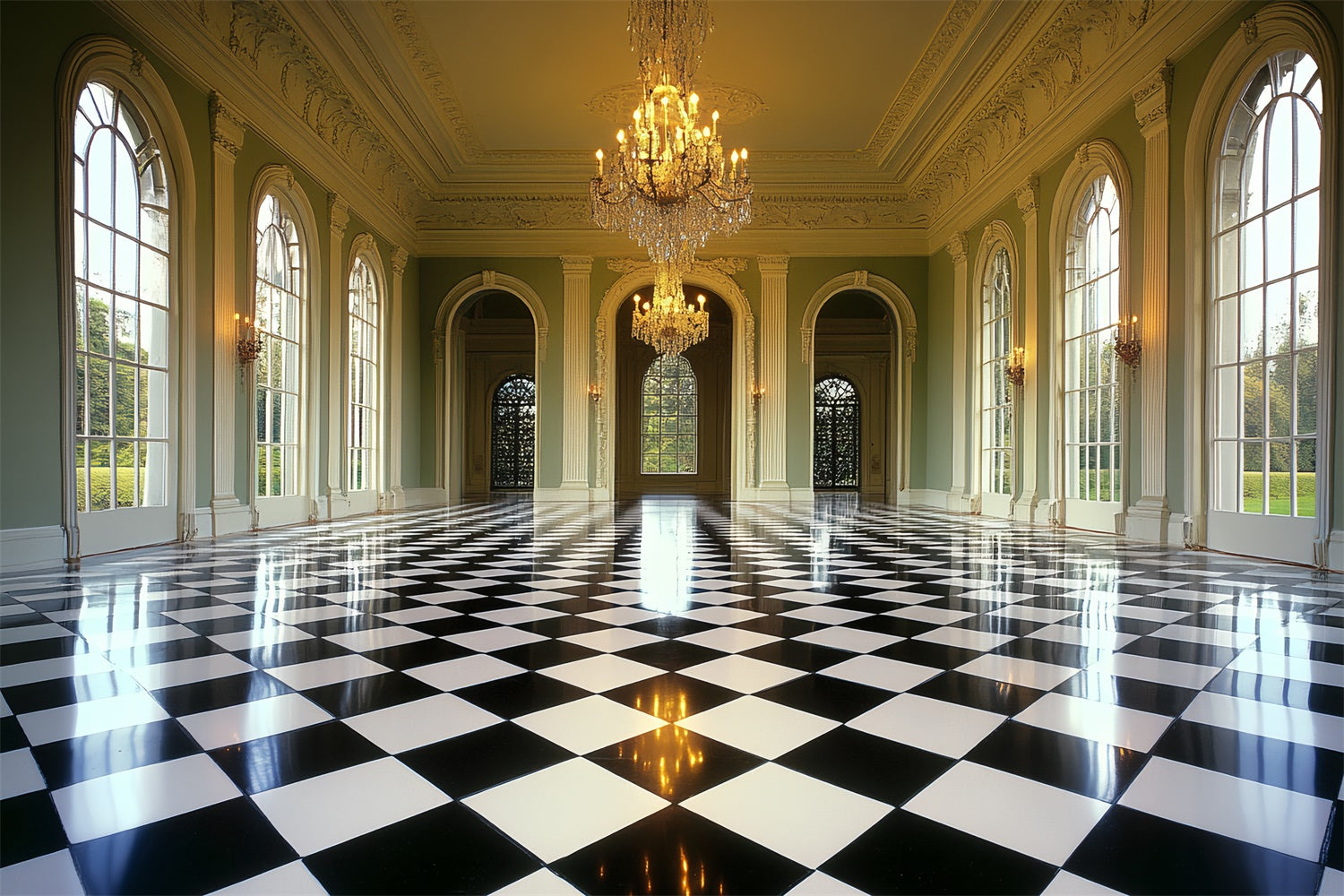 Vintage Photo Backdrops Luxurious Ballroom Window Backdrop CSH4-399