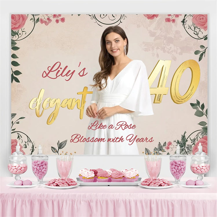 Personalized 40th Birthday Backdrop Classic Beauty Rose Backdrop CSH4-41