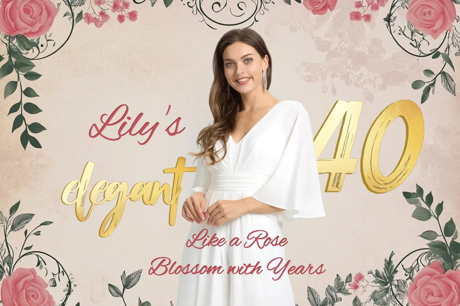 Personalized 40th Birthday Backdrop Classic Beauty Rose Backdrop CSH4-41